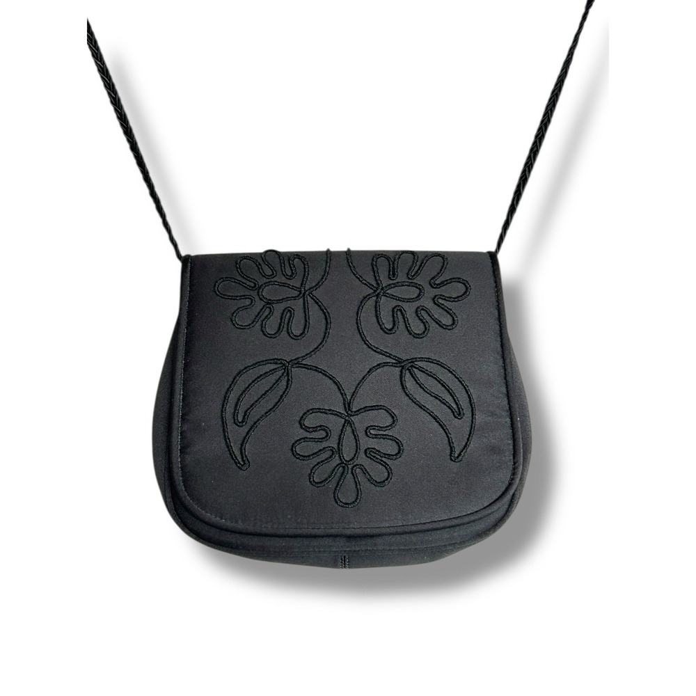 Givenchy Paris Black Satin & Leather Embroidered Crossbody Evening Bag Purse VTG - Picture 2 of 11